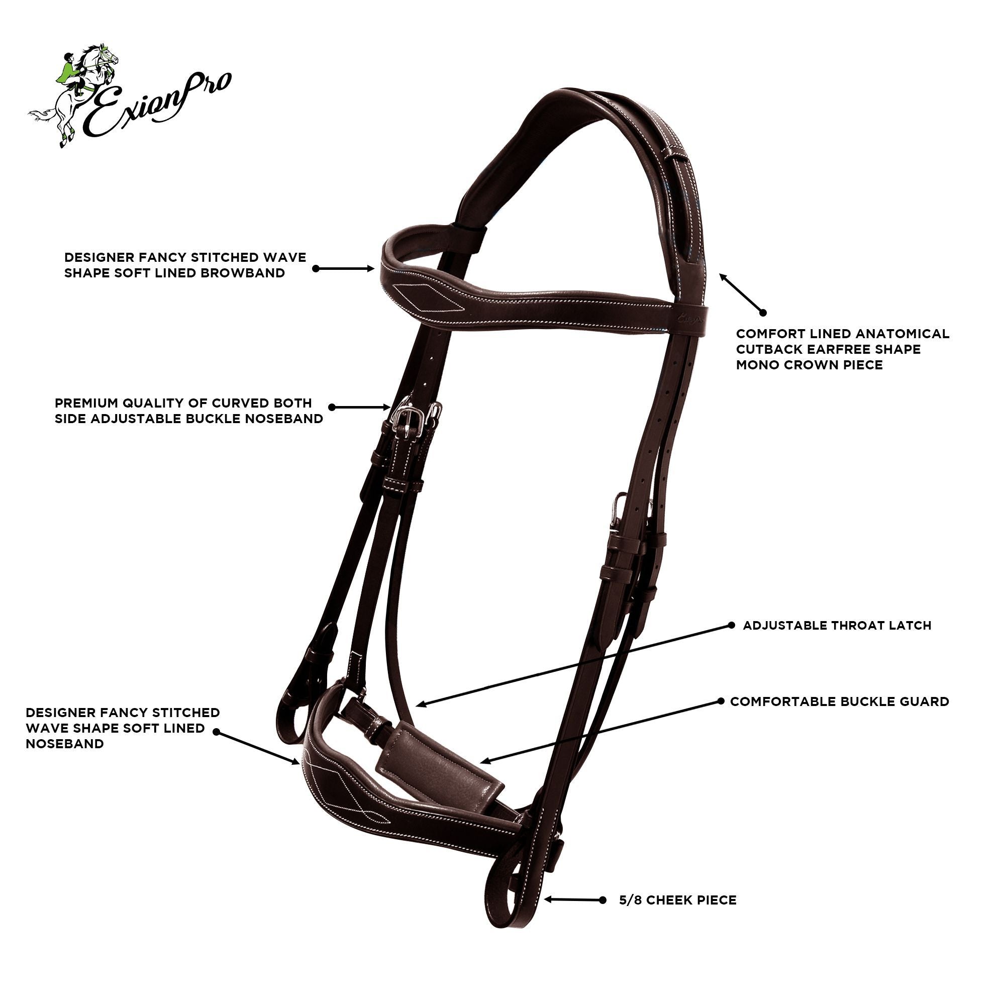 ExionPro Broad Wave Shape Designer Fancy Dressage Bridle &amp; Web Reins