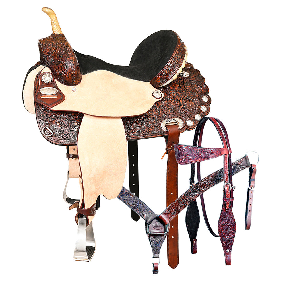 HILASON Western Genuine Leather Horse Saddle With Headstall &amp; Breast Collar Tack Set