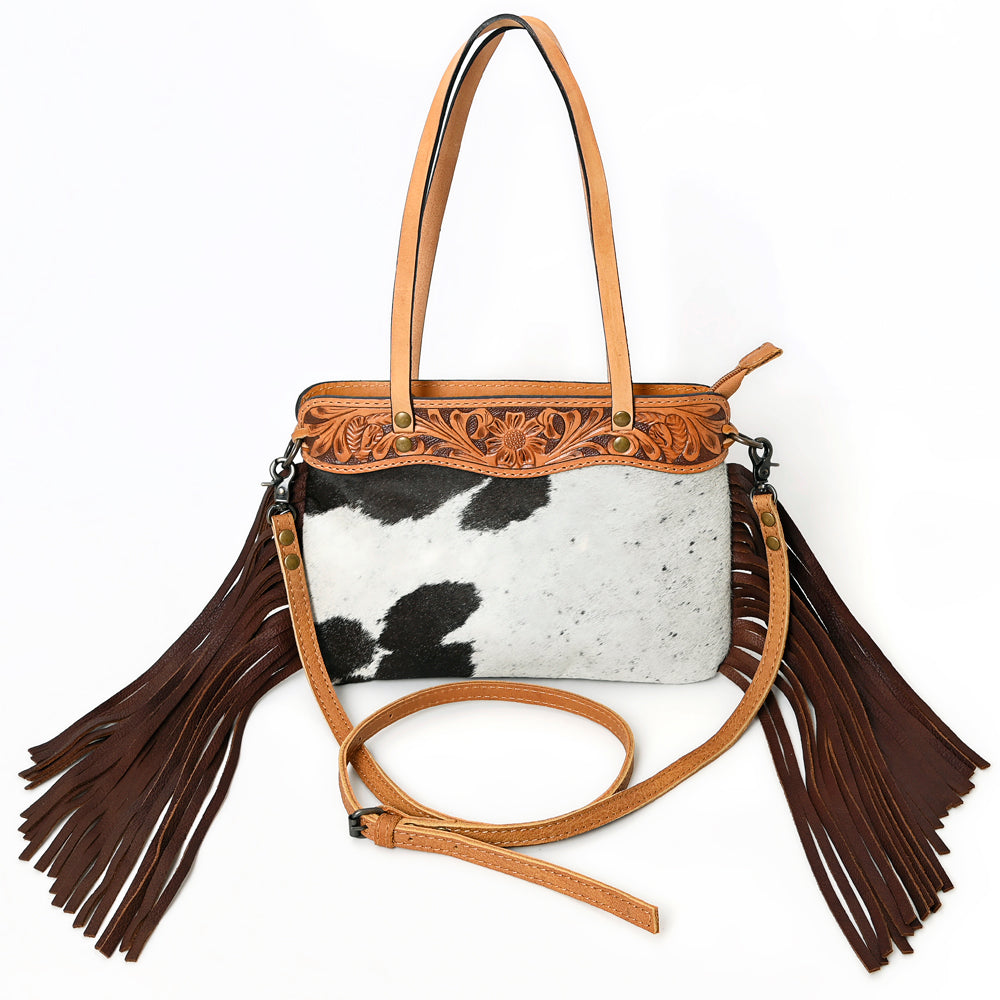 American Darling ADBGS124BRW Tote Hand Tooled Hair On Genuine Leather Women Bag Western Handbag Purse