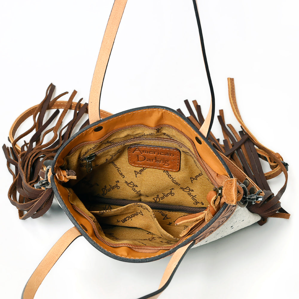 American Darling ADBGS124BRW Tote Hand Tooled Hair On Genuine Leather Women Bag Western Handbag Purse