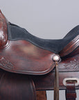 HILASON Western Horse Genuine Leather Floral Design American Treeless Trail Saddle Antique Dark Brown