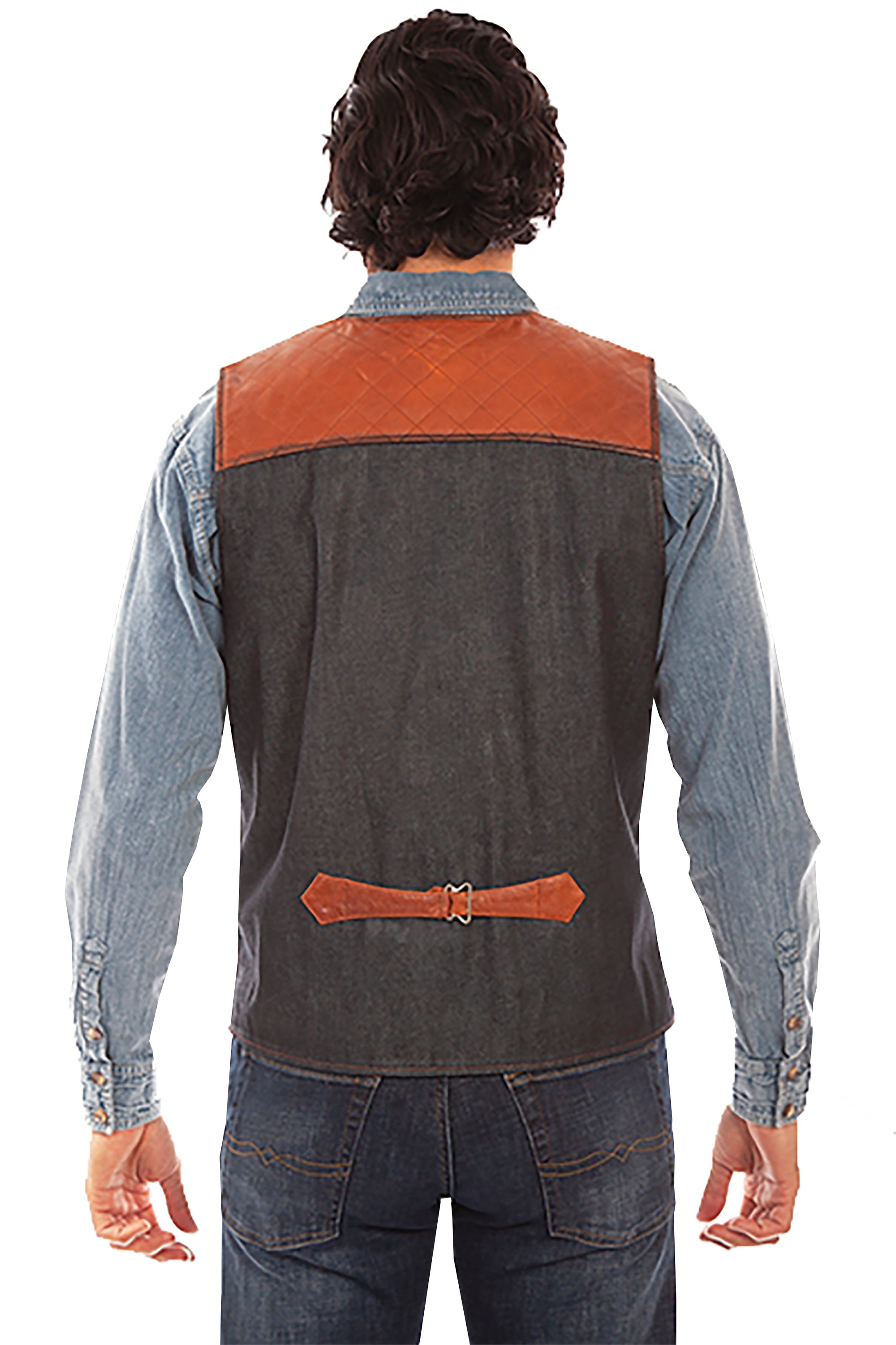Leather W/denim Vest - 1091