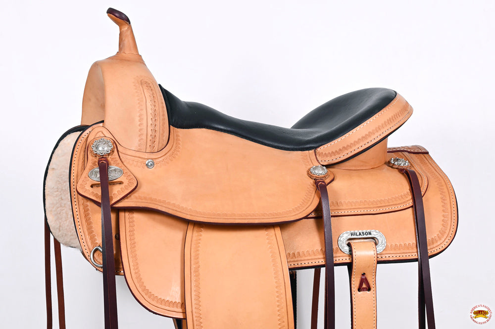 HILASON Western Horse Saddle American Leather Flex Tree Trail &amp; Pleasure Oiled Tan