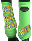 Large Hilason Horse Medicine Sports Boots Front Leg Green w/ Rainbow