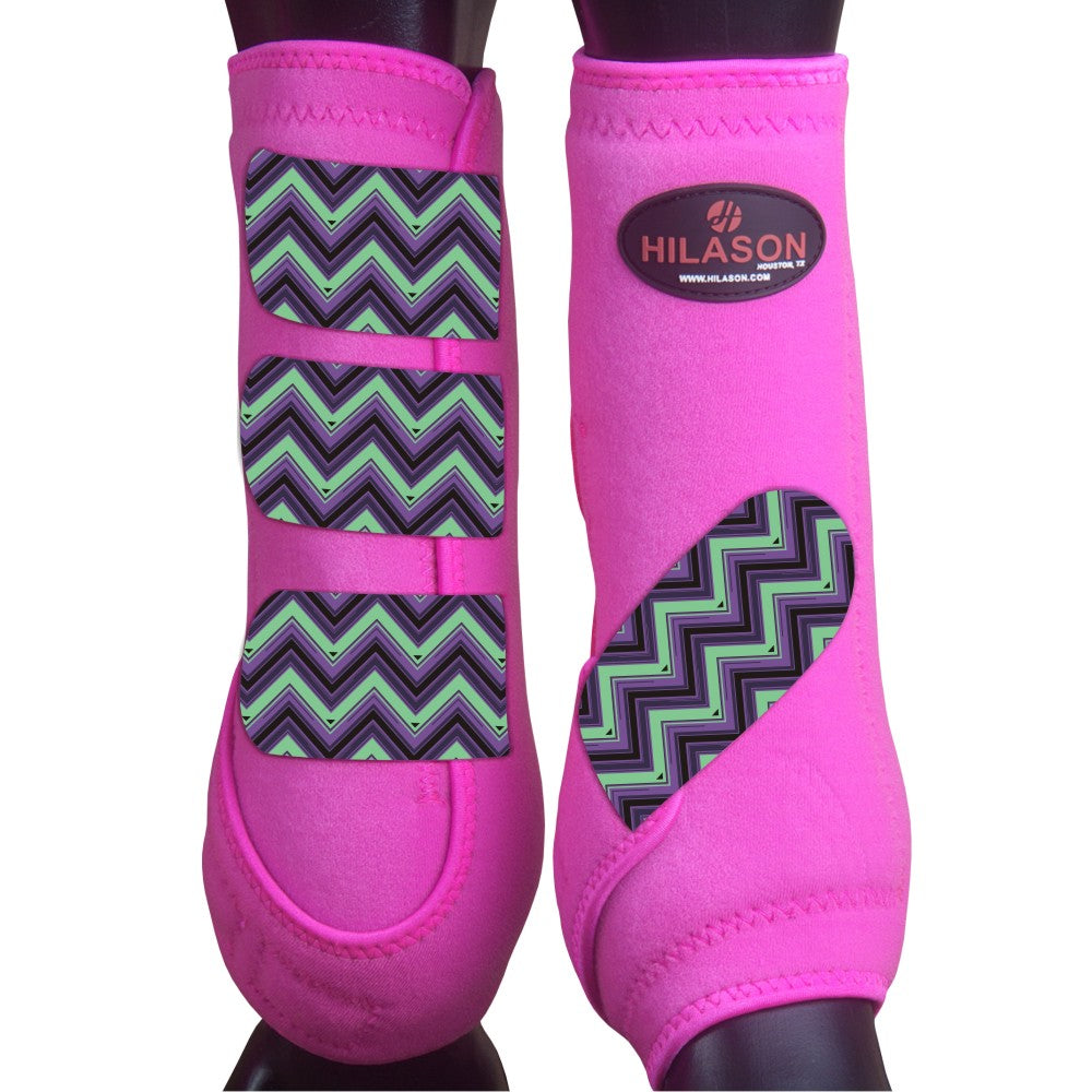 Hilason Horse Medicine Sports Boots Rear Hind Leg Pink Chevron