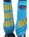 Large Hilason Horse Medicine Sports Boots Front Leg Turquoise w/ Rainbow