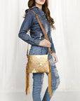 American Darling Western Small Crossbody Bag – Genuine Hair-On Cowhide Leather with Fringes, Adjustable Strap, Handcrafted in Texas