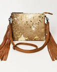 American Darling Western Small Crossbody Bag – Genuine Hair-On Cowhide Leather with Fringes, Adjustable Strap, Handcrafted in Texas