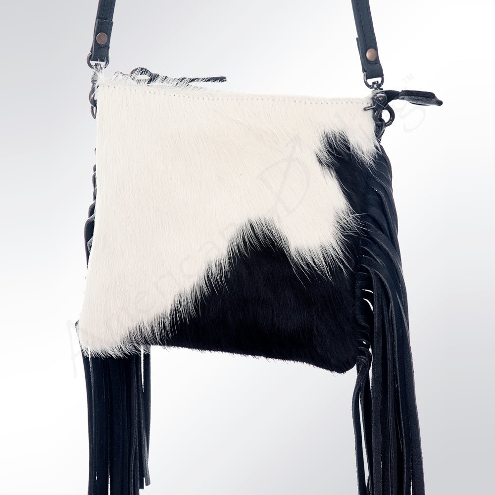 American Darling Western Small Crossbody Bag – Genuine Hair-On Cowhide Leather with Fringes, Adjustable Strap, Handcrafted in Texas