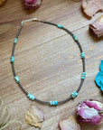 16.5” Sky Blue Lone Mountain Turquoise Nugget Necklace – 3mm Sterling Silver Pearls