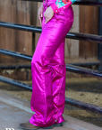 Fuchsia Metallic Trousers With Modern Silhouette For Everyday Wardrobe Essentials Edition