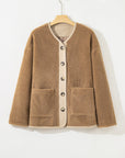 Fleece Corduroy Patchwork Button Up Jacket