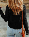 Solid Waffle Knit Round Neck Long Sleeve Top