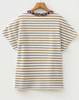 Stripe Leopard Patchwork Round Neck T-Shirt