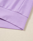 Purple Stripe Patchwork Buttoned Drop Shoulder Plus Size Pullover