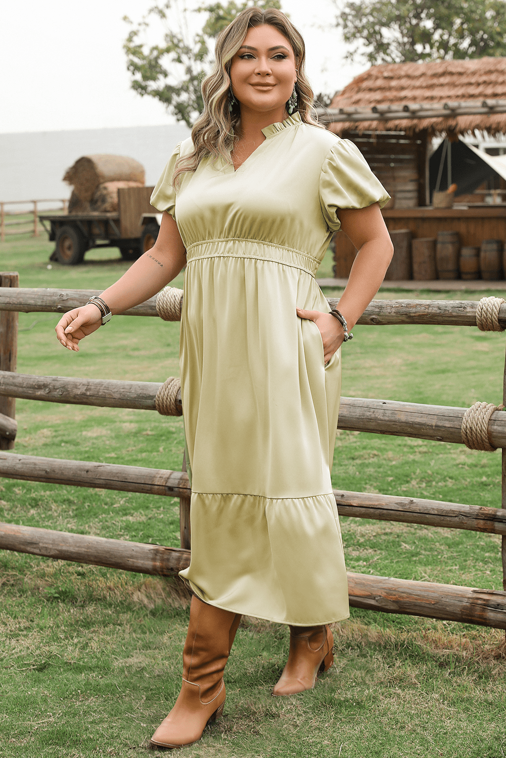 Leia Plus Size Notched V Neck Maxi Dress