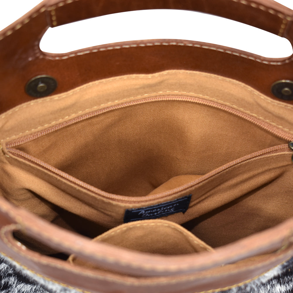 ADBGS160BRW American Darling Hand Tooled Hair On Genuine Leather Women Bag Western Handbag Purse