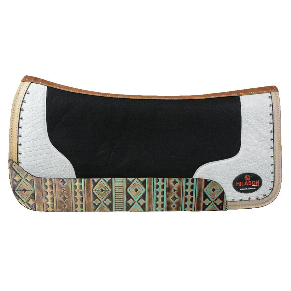 HILASON Western Wool Felt Horse Saddle Pad W/ Distressed Wear Leather | for Horses