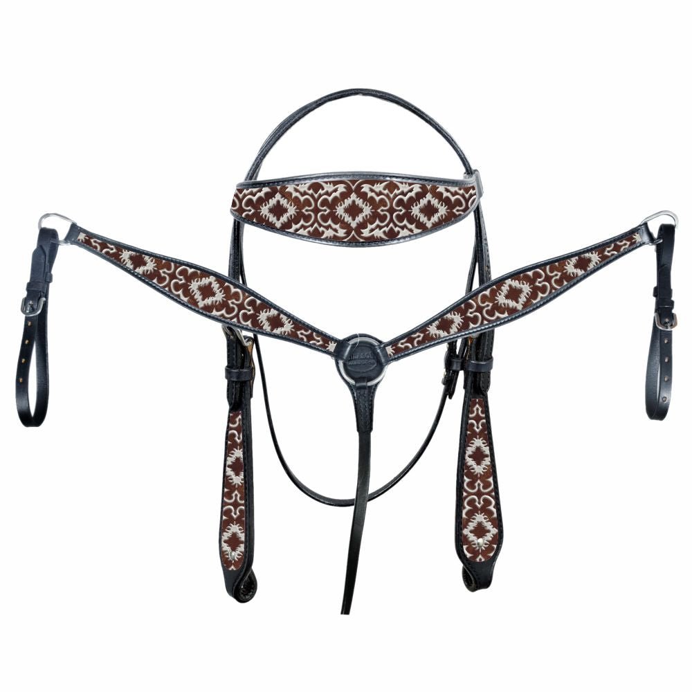 Durable Premium Western Leatherwork Headstall And Breast Collar Tack Set For Horses