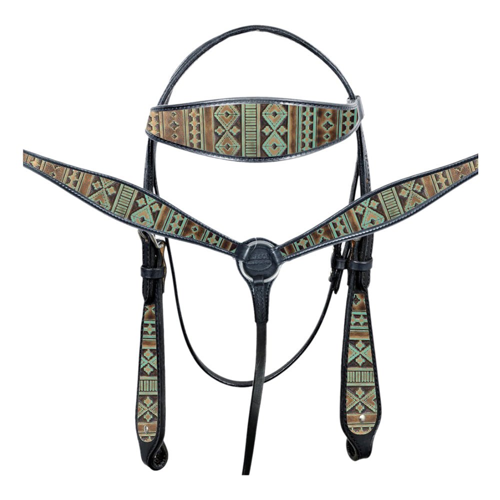 Durable Western Leather Headstall and Breast Collar Tack Set for Trailblazing Horses