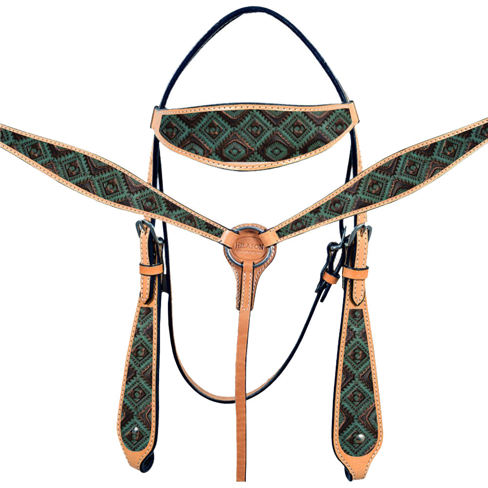 Western Horse Headstall Breast Collar Set Tack American Leather  Hilason