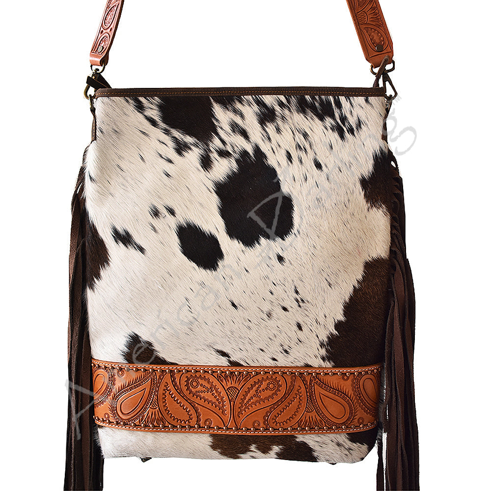 American Darling ADBG329 Hand Tooled Hair On Genuine Leather Women Bag Western Handbag Purse