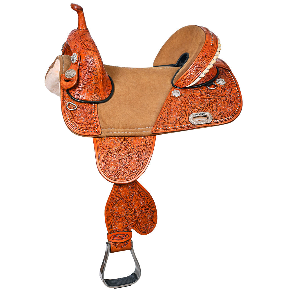 HILASON Treeless Horse Western Trail Barrel Racing American Leather Saddle With Tack Set