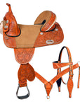 HILASON Treeless Horse Western Trail Barrel Racing American Leather Saddle With Tack Set