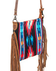 American Darling Cross body Bag Handcrafted from Hand Woven Saddle Blanket & Genuine Leather with Fringes and YKK Zipper