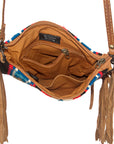 American Darling Cross body Bag Handcrafted from Hand Woven Saddle Blanket & Genuine Leather with Fringes and YKK Zipper