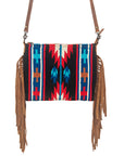 American Darling Cross body Bag Handcrafted from Hand Woven Saddle Blanket & Genuine Leather with Fringes and YKK Zipper