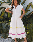Aleah Rickrack Trim Short Sleeve Long Dress