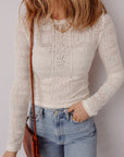 Lace Semi Sheer Long Sleeve Cropped Top