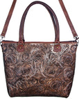 American Darling Tote Bag Handcrafted from Hand Tooled Floral Carved Genuine Leather with YKK Zipper