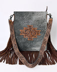 ADBGS192BRAHBR American Darling Hand Tooled Hair On Genuine Leather Women Bag Western Handbag Purse