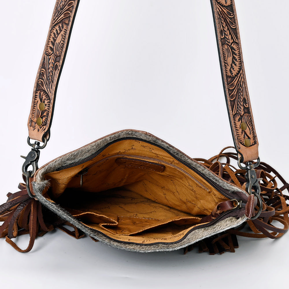 ADBGS192BRAHBR American Darling Hand Tooled Hair On Genuine Leather Women Bag Western Handbag Purse