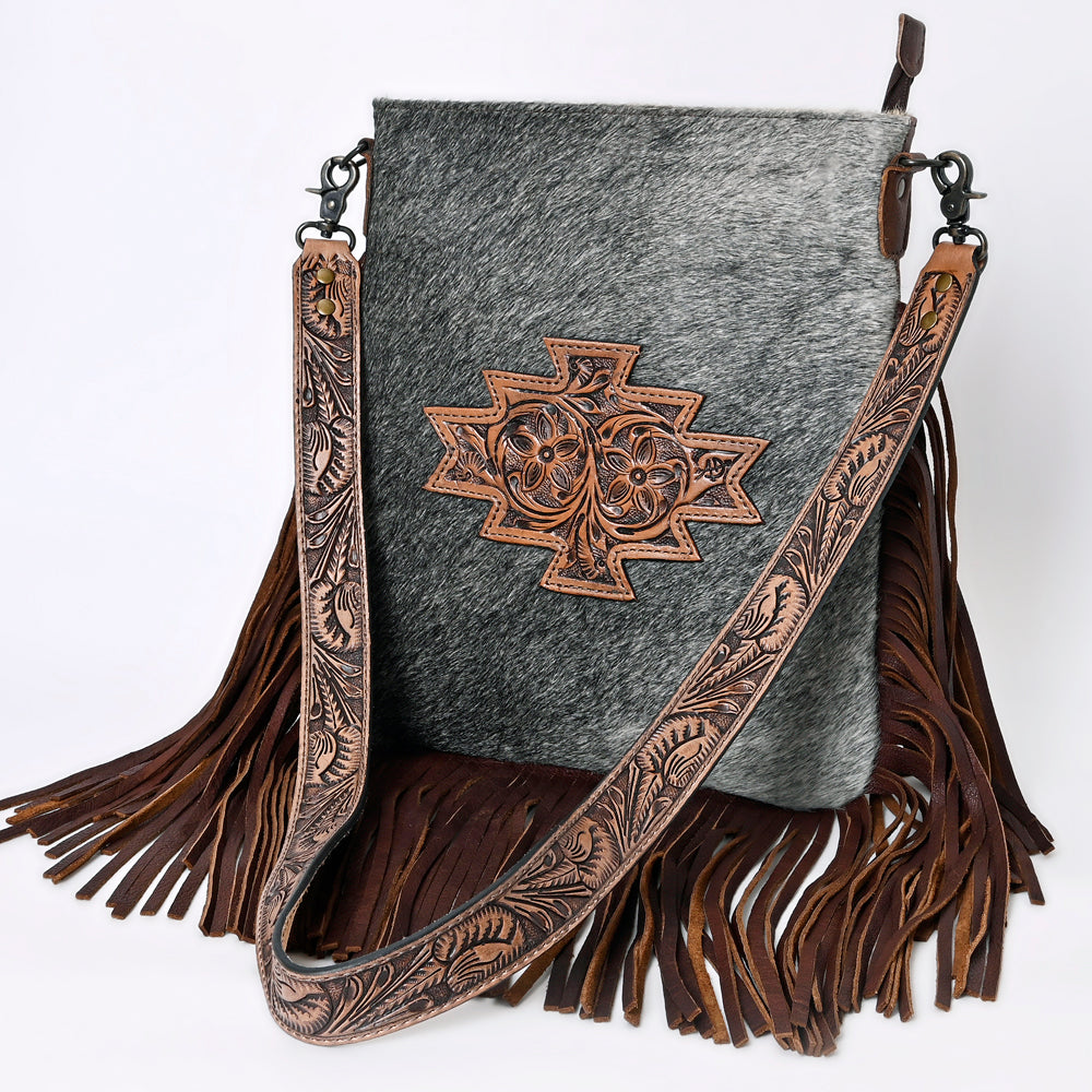 ADBGS192BRAHBR American Darling Hand Tooled Hair On Genuine Leather Women Bag Western Handbag Purse