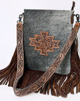 ADBGS192BRAHBR American Darling Hand Tooled Hair On Genuine Leather Women Bag Western Handbag Purse