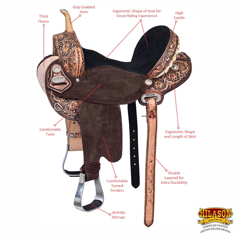 Western Horse Saddle American Leather Barrel Flex Tree Trail Hilason