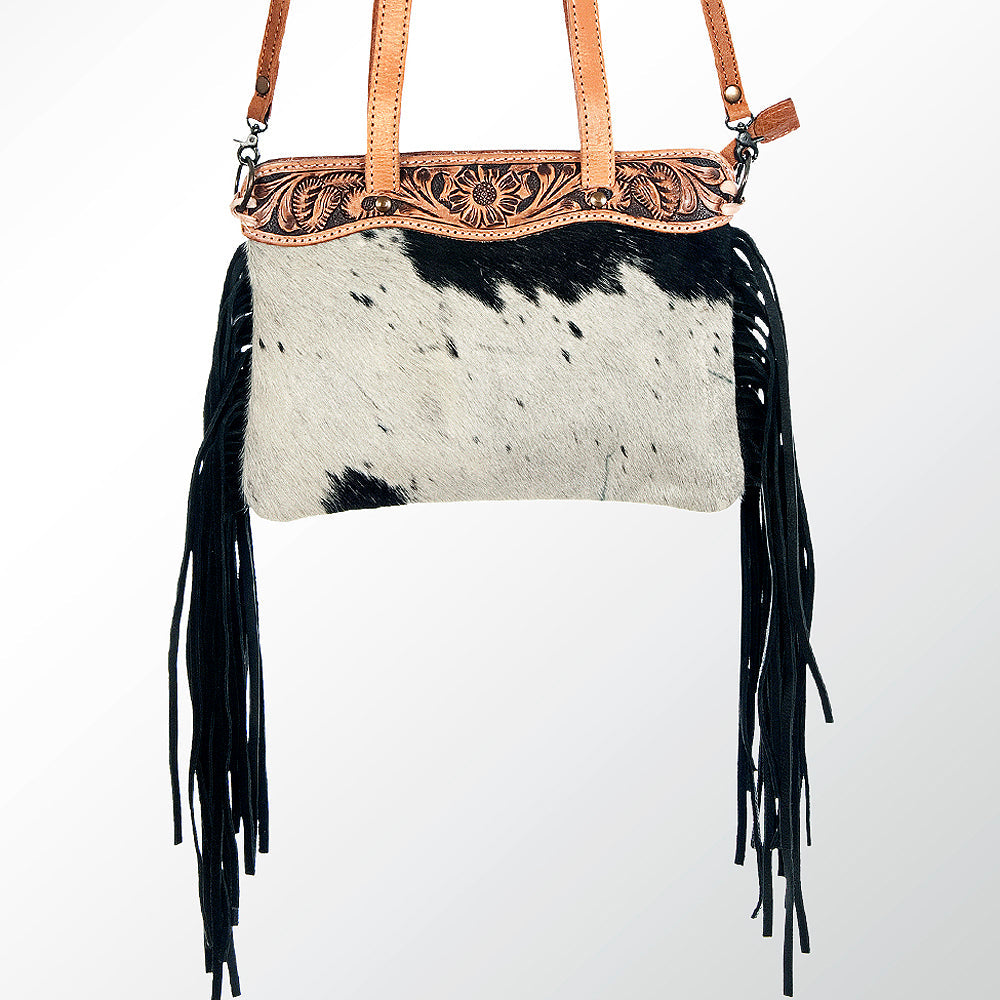 ADBGS124BKW American Darling Hand Tooled Hair On Genuine Leather Women Bag Western Handbag Purse