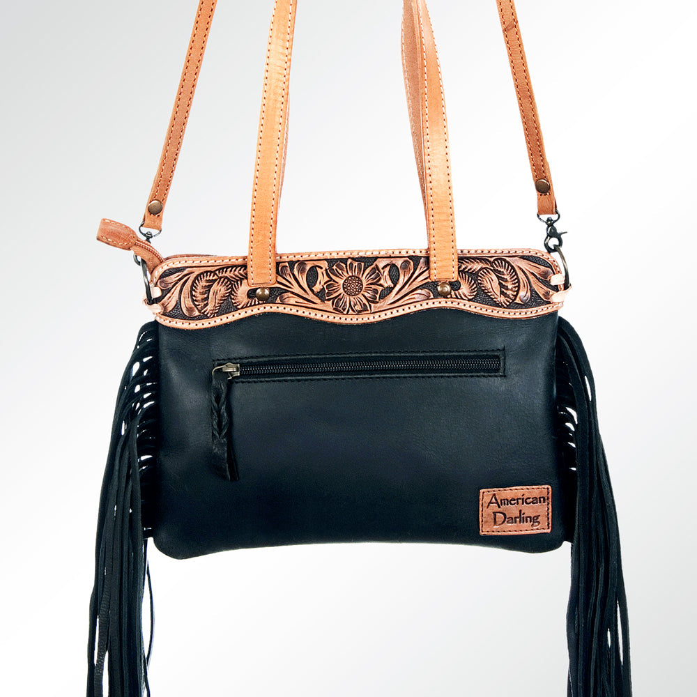 ADBGS124BKW American Darling Hand Tooled Hair On Genuine Leather Women Bag Western Handbag Purse