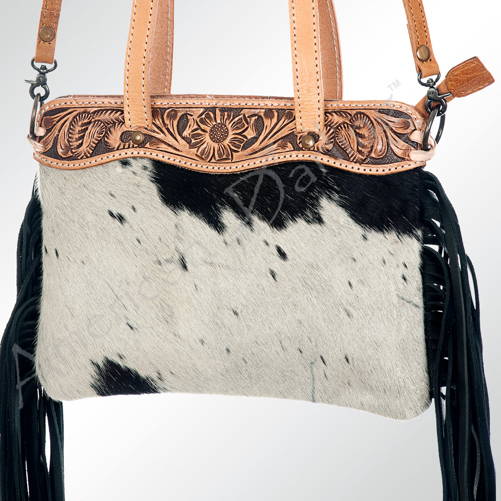 ADBGS124BKW American Darling Hand Tooled Hair On Genuine Leather Women Bag Western Handbag Purse