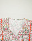 Floral Tassel Tie V-Neck Scalloped Trim Mini Dress