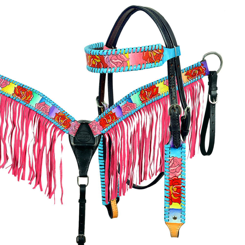 Hilason Western Horse Headstall Bridle American Leather Hand Painted Rose