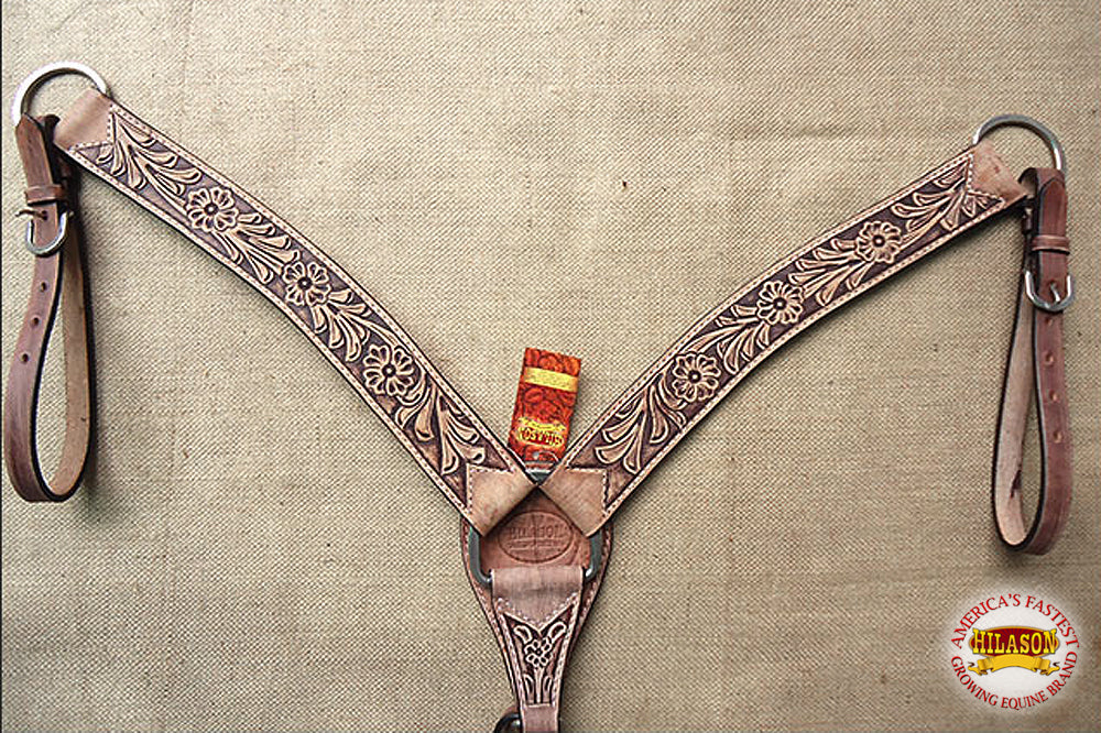 HILASON Western Horse Leather Headstall &amp; Breast Collar Set Floral Roughout Dark Brown