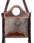 American Darling ADBG347BRAHBR Cross Body Hand Tooled Hair On Genuine Leather Women Bag Western Handbag Purse