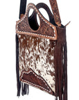 American Darling ADBG347BRWBR Cross Body Hand Tooled Hair On Genuine Leather Women Bag Western Handbag Purse