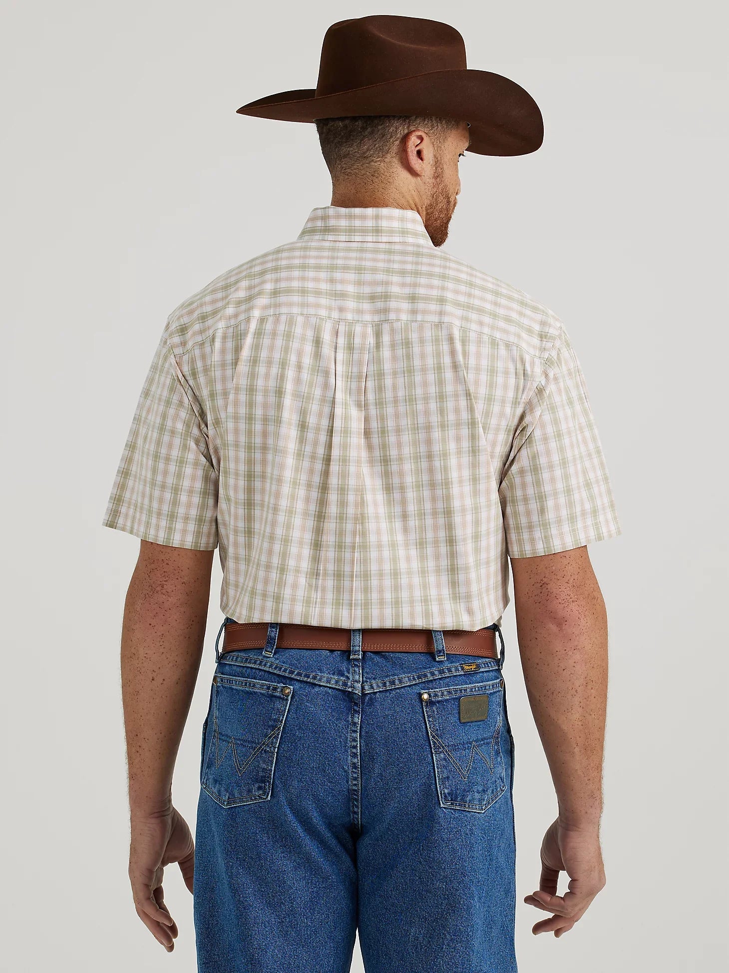 George Strait Short Sleeve Button Down Shirt -Grassy Plaid