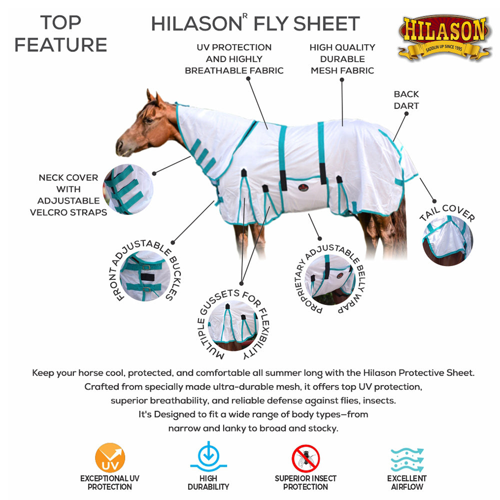 66-84 Inches Hilason Horse Fly Sheet Uv Protect Mesh Bug Mosquito Summer Spring