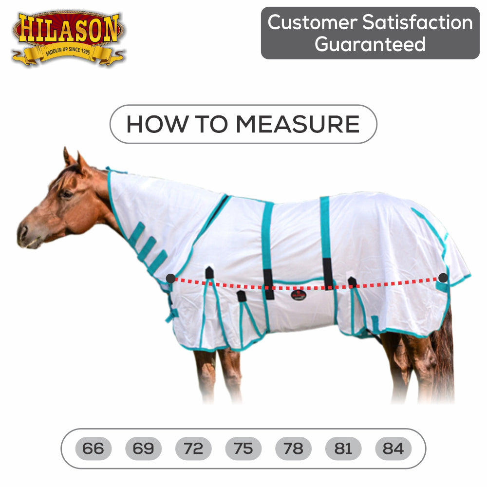 66 In - 84 In Hilason Horse Fly Sheet Uv Protect Mesh Bug Mosquito Summer White/Turquoise